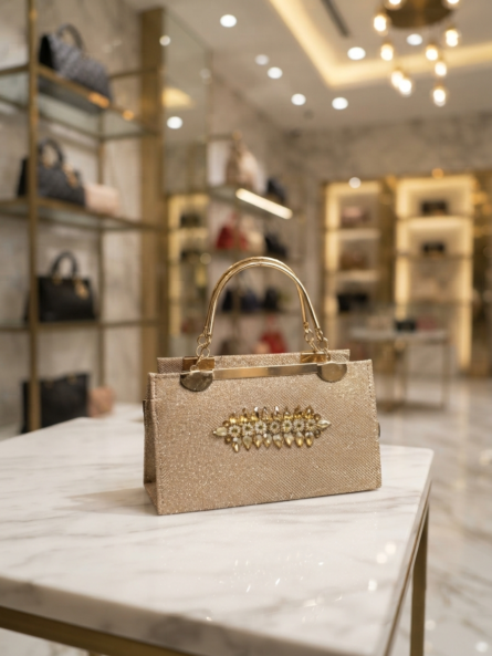 Luxury Crystal Embellished Evening Clutch Bag for Women – Champagne Gold Designer Handbag - Image 3