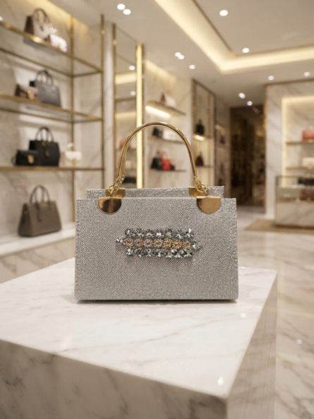 Luxury Crystal Embellished Evening Clutch Bag for Women – Champagne Gold Designer Handbag - Image 5